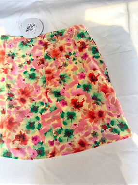 Princess Polly Selby Mini Skirt Yellow Floral Pink & Green Size 8